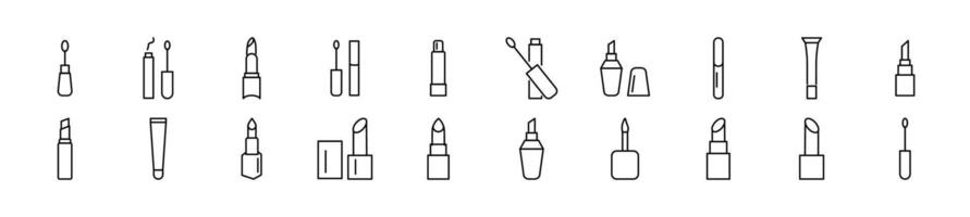 Collection of thin line icons of lipstick. Editable stroke. Simple linear illustration for web sites, newspapers, articles book vector