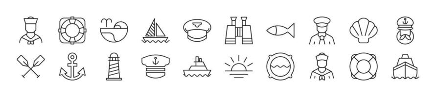 Collection of outline symbol of sailor. Editable stroke. Simple linear illustration for stores, shops, banners, design vector