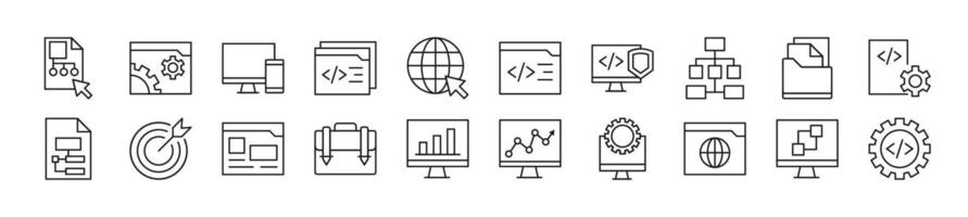 Collection of thin line icons of programming. Editable stroke. Simple linear illustration for web sites, newspapers, articles book vector