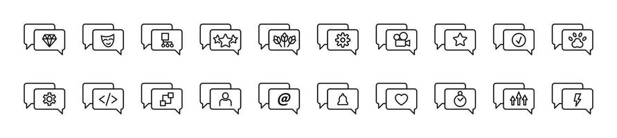 Items in speech bubbles line icons collection. Editable stroke. Simple linear illustration for web sites, newspapers, articles book vector