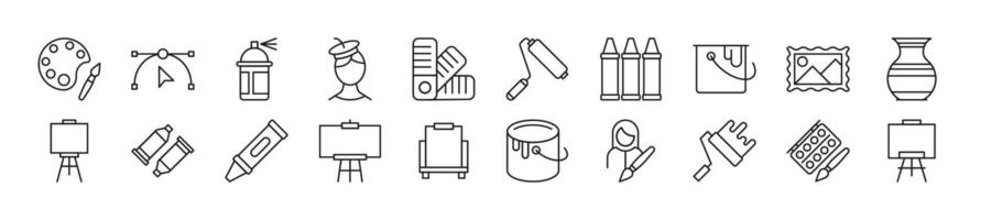 Set of thin line icons of artist. Editable stroke. Simple linear illustration for web sites, newspapers, articles book vector