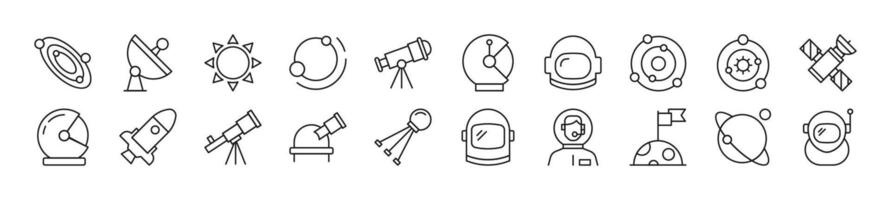 Pack of linear symbols of astronaut. Editable stroke. Linear symbol for web sites, newspapers, articles book vector