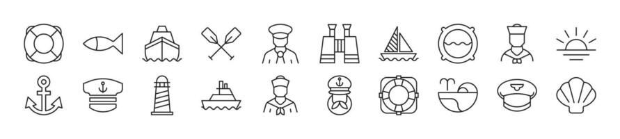 Set of line icons of sailor. Editable stroke. Simple outline sign for web sites, newspapers, articles book vector