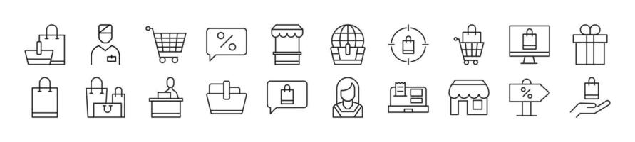 Collection of thin line icons of seller. Editable stroke. Simple linear illustration for web sites, newspapers, articles book vector