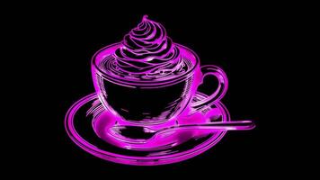 Neon frame effect,Vienna Coffee traditional Viennese coffee, glow, black background. video