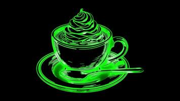 neon kader werking, Wenen koffie traditioneel weens koffie, gloed, zwart achtergrond. video