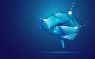 concept of creative thinking or brain power, graphic of low poly brain with futuristic element vector