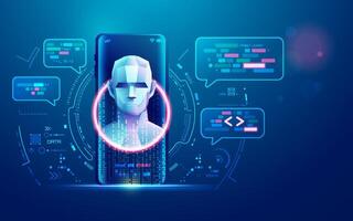 concepto de chatbot tecnología, gráfico de inteligente teléfono con artificial inteligencia asistente hablar solicitud vector