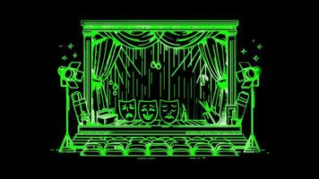 Neon frame effect,iconic theater, glow, black background. video