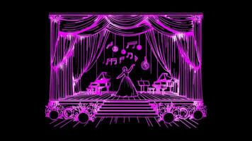 neon telaio effetto,iconico Teatro, incandescenza, nero sfondo. video