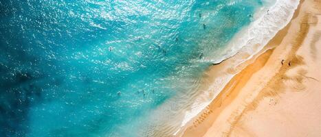 Aerial photo of summer beach and blue ocean with sky