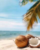 Beach background with coconuts photo