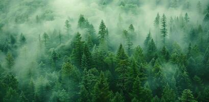 brumoso paisaje con abeto bosque en Clásico retro estilo foto