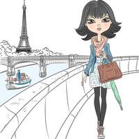 beautiful fashion girl in Paris vector