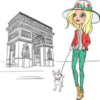 beautiful fashion girl in Paris vector