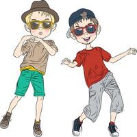 funny hipster boys dancing vector