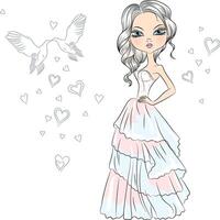 Beautiful fashionable girl bride in her wedding dress vector