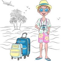 hipster traveler guy on the sea beach vector