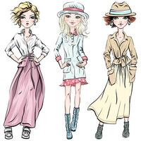 SET of cute fashionable girls vector