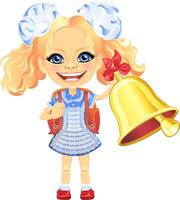 smiling cute schoolgirl rings the bell vector