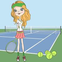 girl Tennis player on the Tennis court with racquet vector