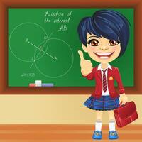 smiling schoolgirl near blackboard vector