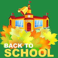 autumn scene with a maple leaf and the school building vector