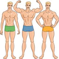 set of young athletic guys in shorts vector