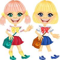 smiling blonde cute schoolgirls vector