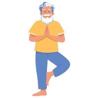 antiguo hombre haciendo yoga árbol actitud vector