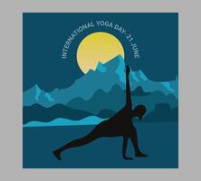 internacional yoga día póster con silueta de un mujer en yoga actitud vector