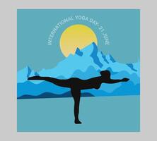 International yoga day poster with silhouette of a woman in yoga pose vector