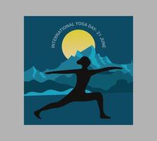 internacional yoga día póster con silueta de un mujer en yoga actitud vector