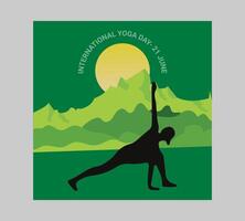 International yoga day poster with silhouette of a woman in yoga pose vector