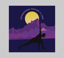 International yoga day poster with silhouette of a woman in yoga pose vector