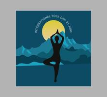 International yoga day poster with silhouette of a woman in yoga pose vector