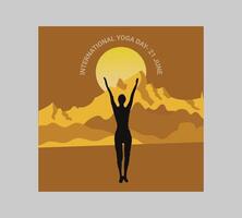 International yoga day poster with silhouette of a woman in yoga pose vector