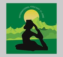 International yoga day poster with silhouette of a woman in yoga pose vector