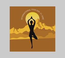 internacional yoga día póster con silueta de un mujer en yoga actitud vector