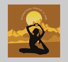 internacional yoga día póster con silueta de un mujer en yoga actitud vector