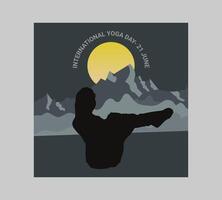 International yoga day poster with silhouette of a woman in yoga pose vector