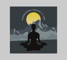 International yoga day poster with silhouette of a woman in yoga pose vector