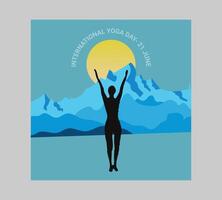 International yoga day poster with silhouette of a woman in yoga pose vector