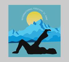 International yoga day poster with silhouette of a woman in yoga pose vector