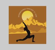 International yoga day poster with silhouette of a woman in yoga pose vector