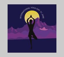 International yoga day poster with silhouette of a woman in yoga pose vector