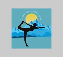 International yoga day poster with silhouette of a woman in yoga pose vector