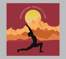 International yoga day poster with silhouette of a woman in yoga pose vector