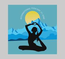 International yoga day poster with silhouette of a woman in yoga pose vector