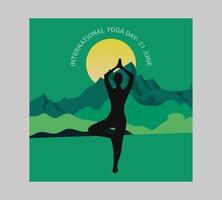 internacional yoga día póster con silueta de un mujer en yoga actitud vector